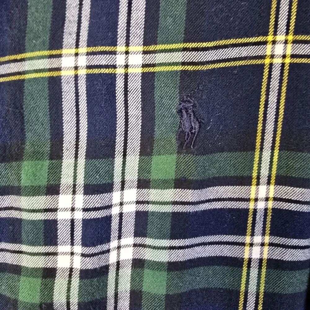 Ralph Lauren Blue Green Plaid Blake Button Shirt L Cotton Pony Preppy Boyfriend